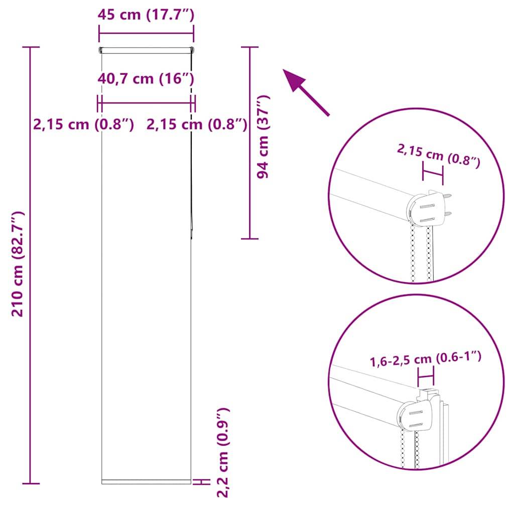 vidaXL Verdunkelungsrollo Weiß 45x210cm Stoffbreite 40,7 cm Polyester