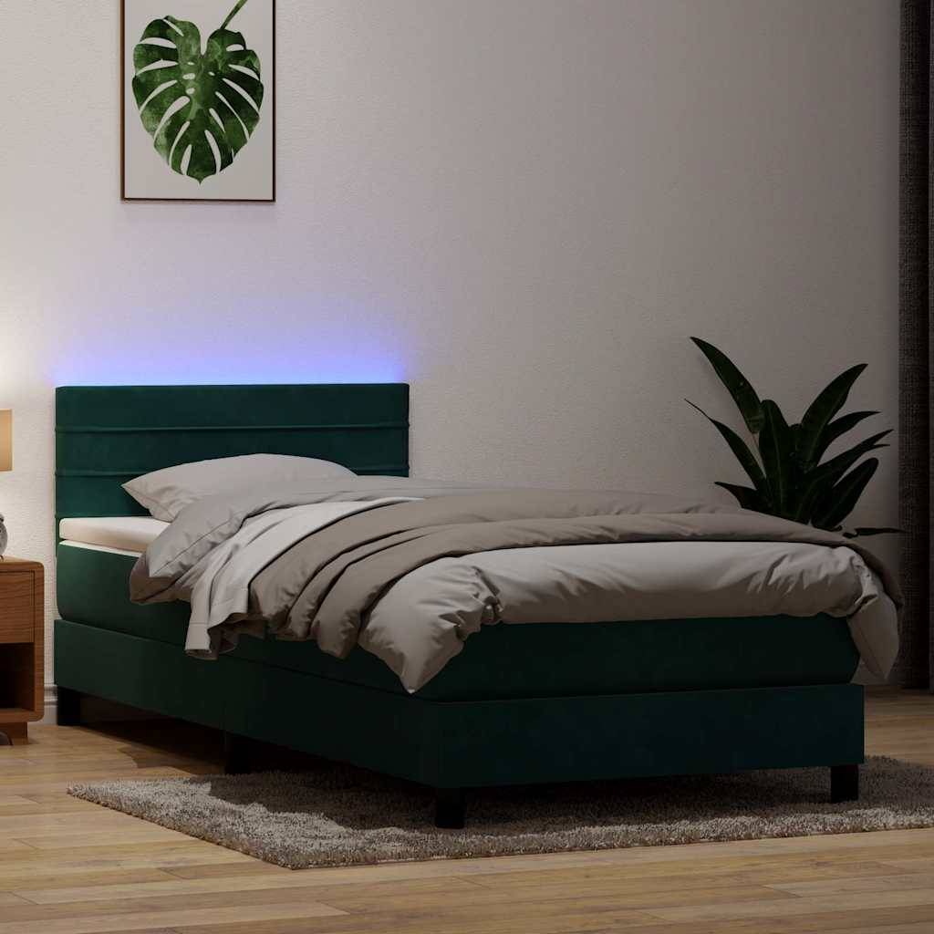 vidaXL Boxspringbett mit Matratze Dunkelgrün 80x210 cm Samt