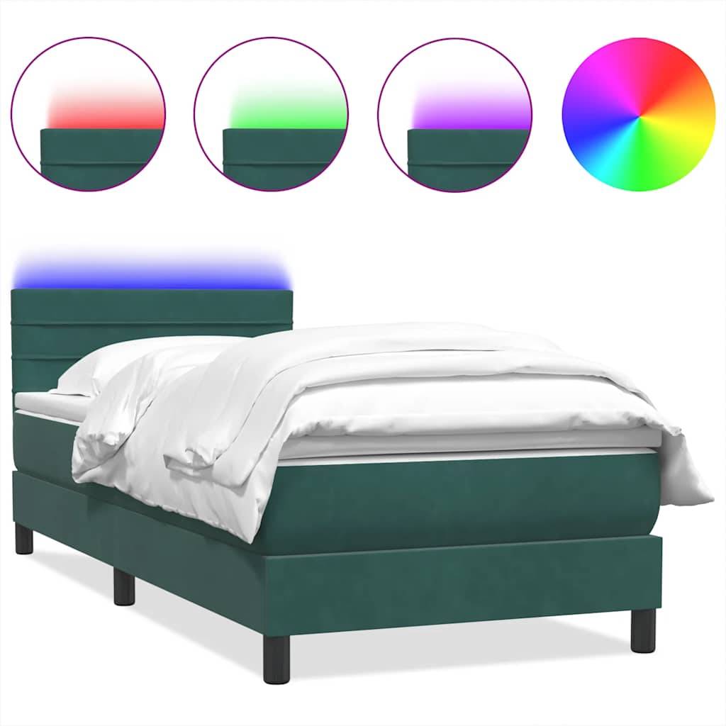 vidaXL Boxspringbett mit Matratze Dunkelgrün 80x210 cm Samt