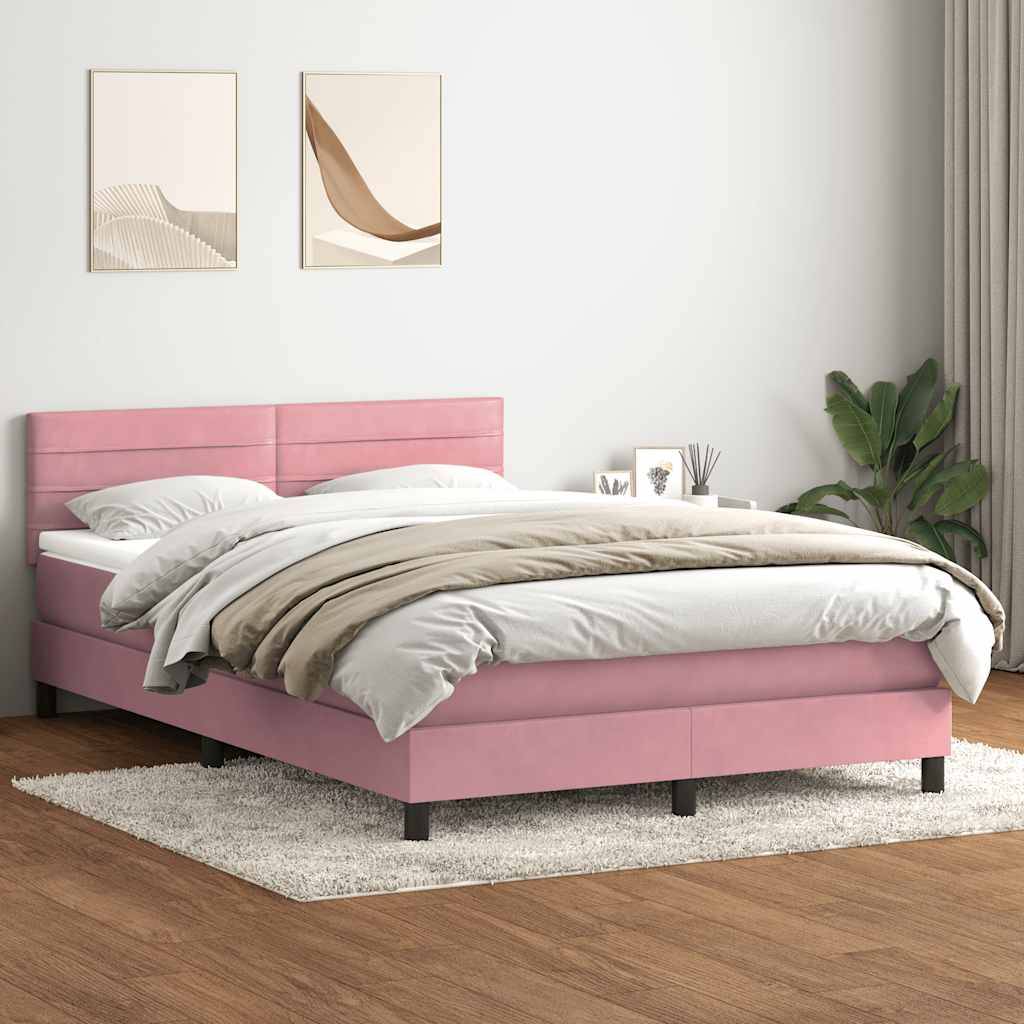 vidaXL Boxspringbett mit Matratze Rosa 140x220 cm Samt
