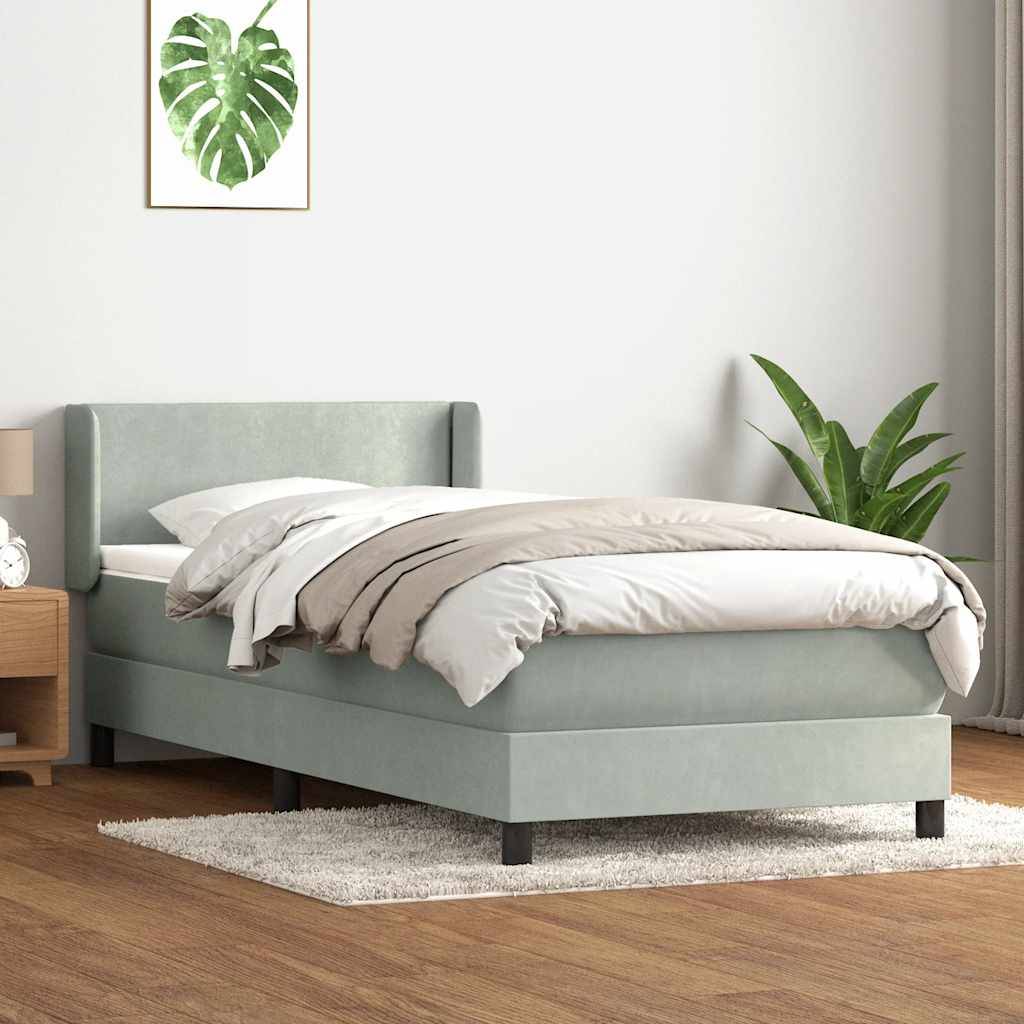 vidaXL Boxspringbett mit Matratze Hellgrau 80x220 cm Samt