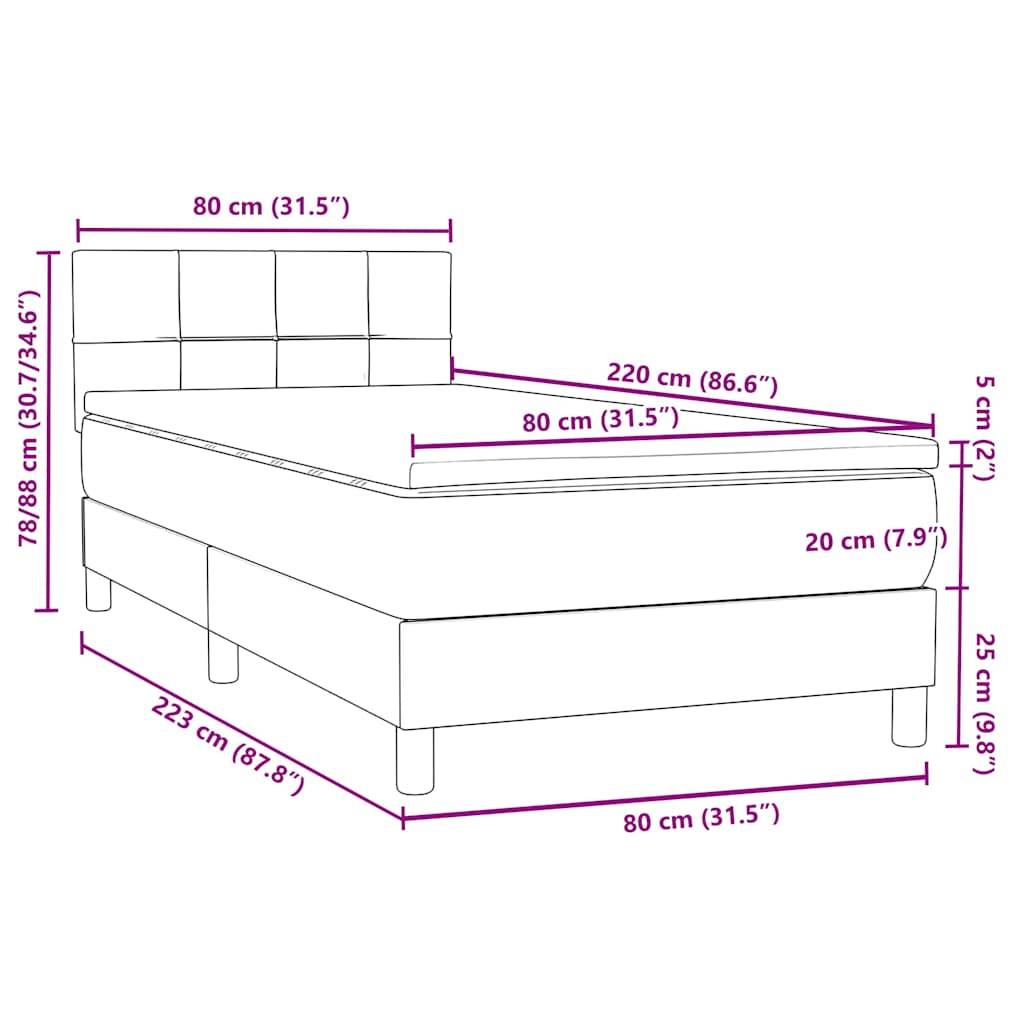 vidaXL Boxspringbett mit Matratze Dunkelgrau 80x220 cm Samt