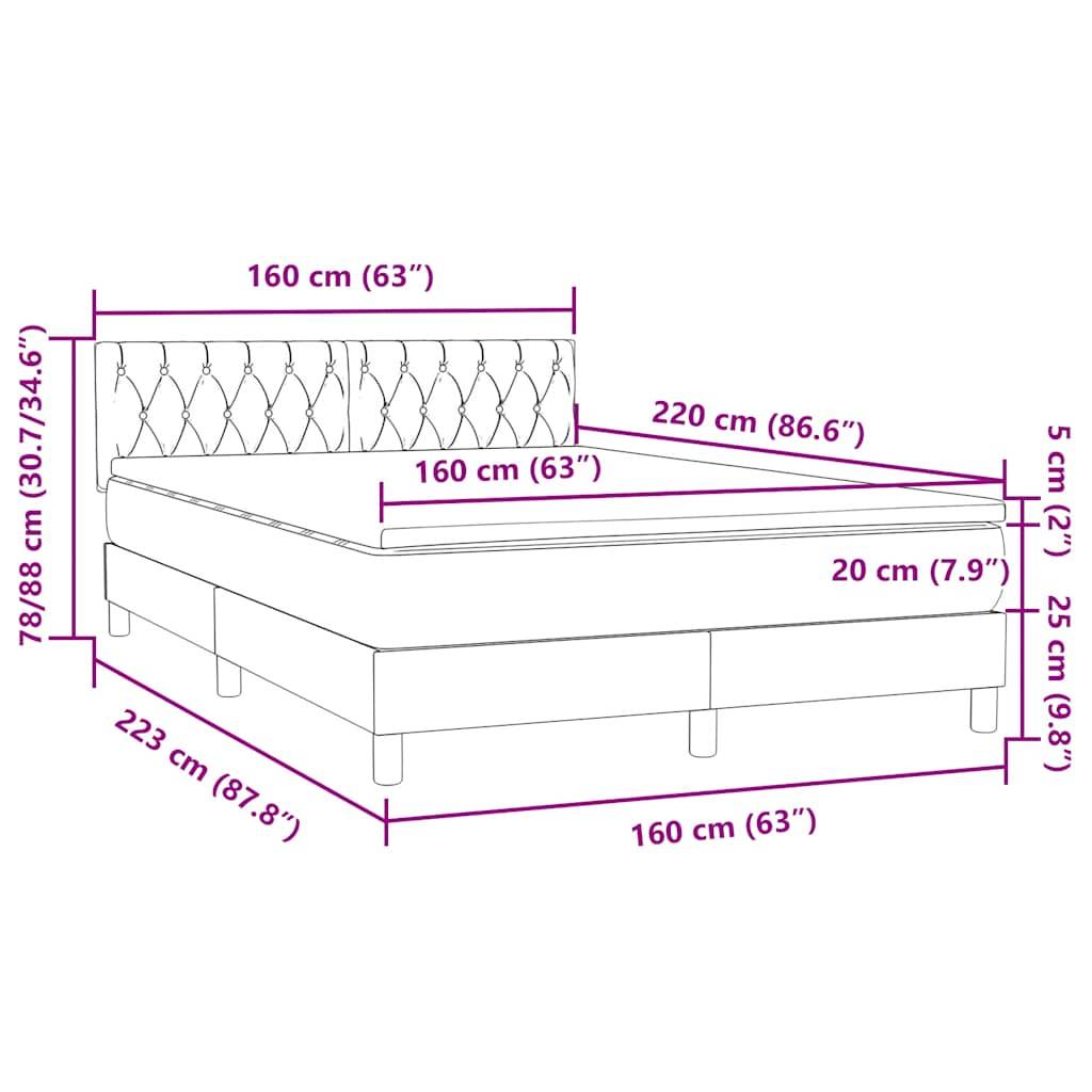 vidaXL Boxspringbett mit Matratze Rosa 160x220 cm Samt