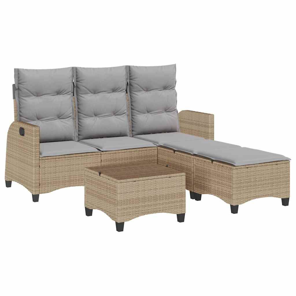 vidaXL 3-tlg. Garten-Sofagarnitur mit Kissen L-Form Beige Poly Rattan