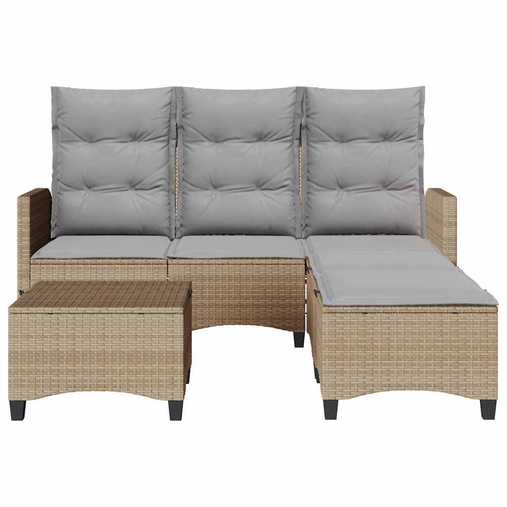 vidaXL 3-tlg. Garten-Sofagarnitur mit Kissen L-Form Beige Poly Rattan