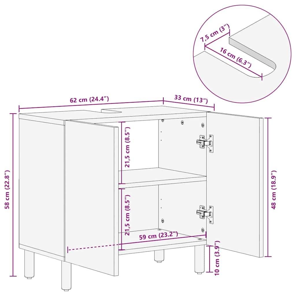 vidaXL Waschbeckenunterschrank Braun 62x33x58 cm Massivholz Mango