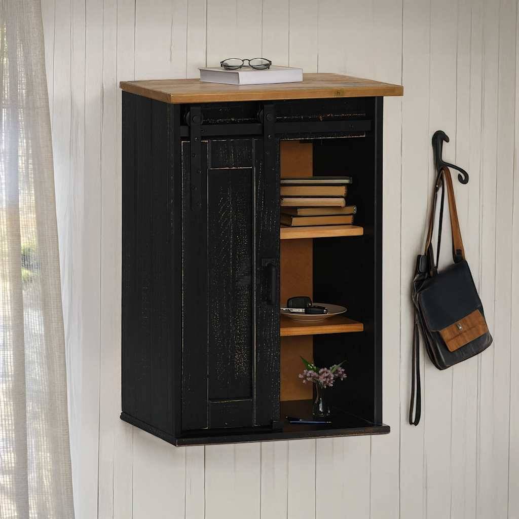 vidaXL Hängeschrank HALDEN mit Schiebetür Schwarz 49x22,5x70 cm Kiefer