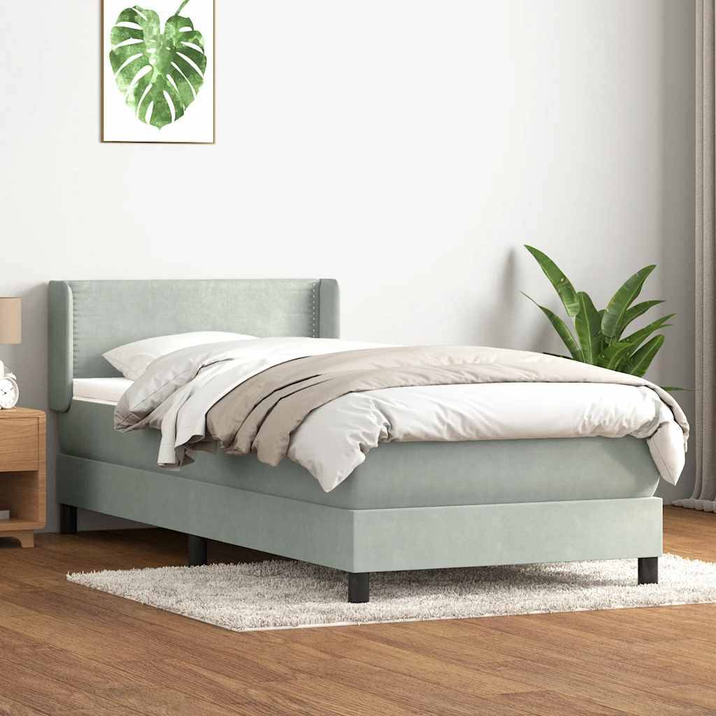 vidaXL Boxspringbett mit Matratze Hellgrau 80x210 cm Samt