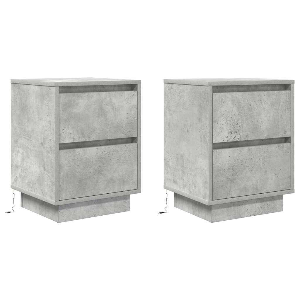 vidaXL Nachttische mit LED-Leuchten 2 Stk. Betongrau 38x34x50 cm