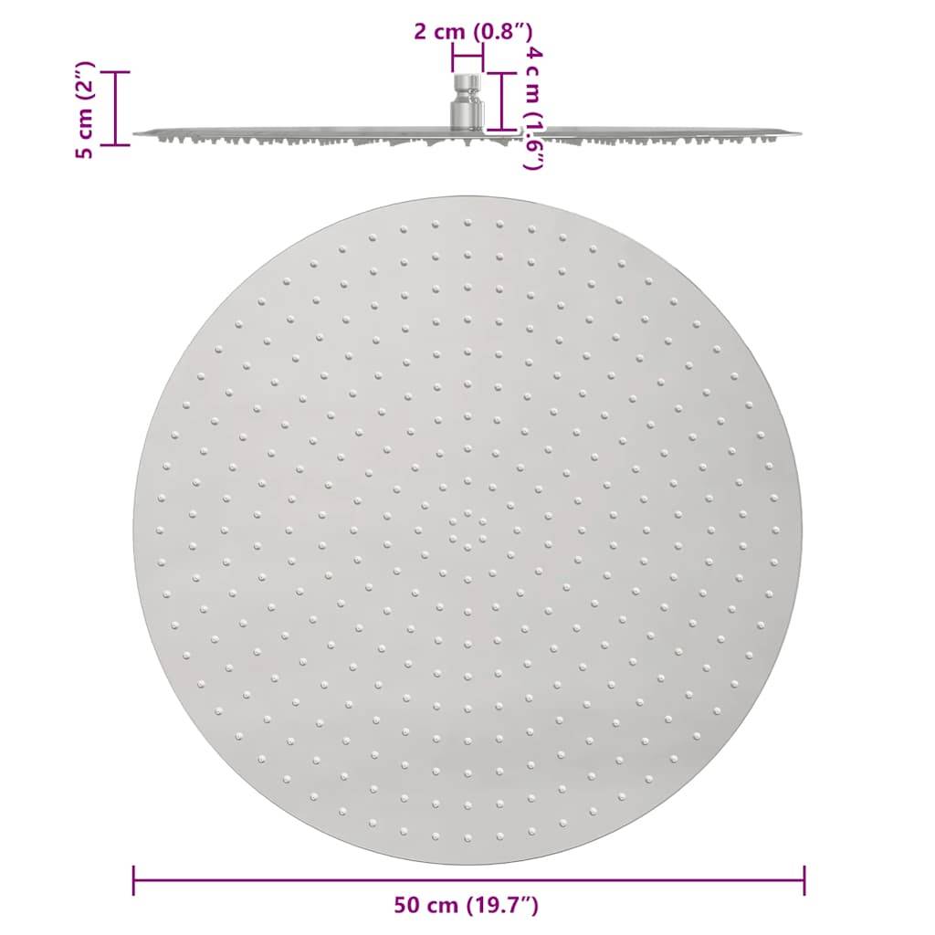 vidaXL Regenbrause Edelstahl 304 50 cm Rund
