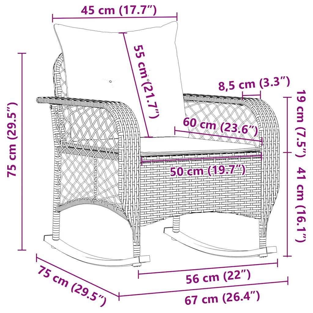 vidaXL Garten-Schaukelstuhl mit Kissen Beige Poly Rattan