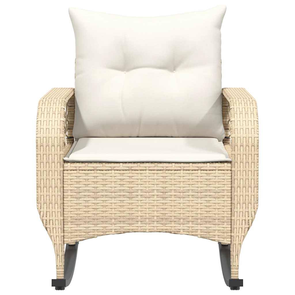vidaXL Garten-Schaukelstuhl mit Kissen Beige Poly Rattan
