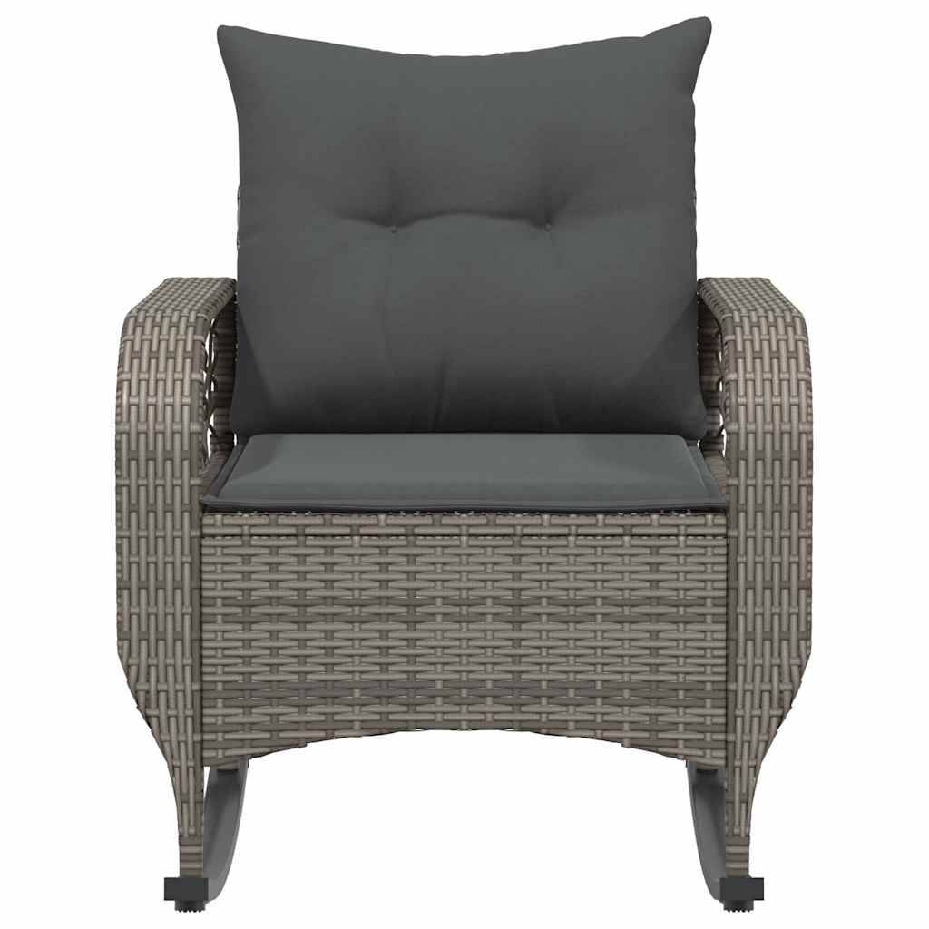 vidaXL Garten-Schaukelstuhl mit Kissen Grau Poly Rattan