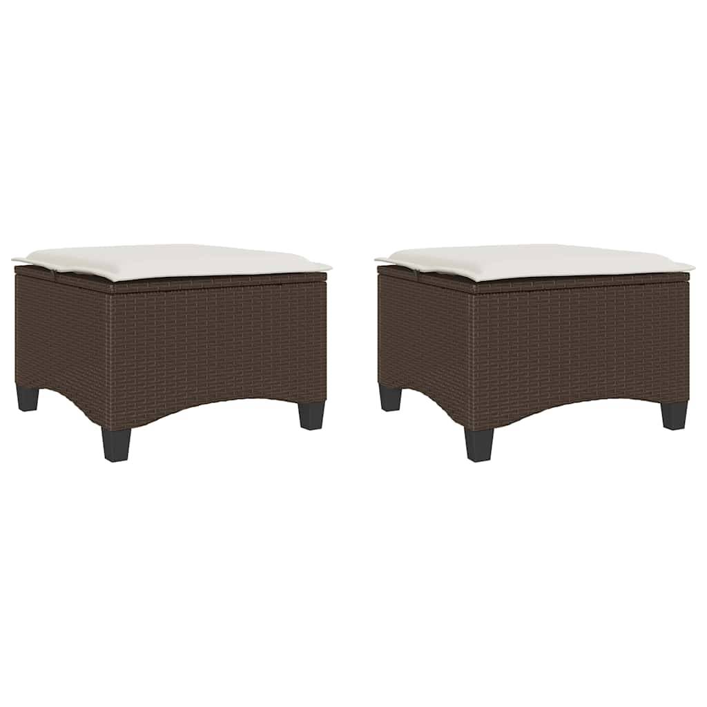vidaXL Gartenhocker mit Kissen 2 Stk. Braun 55x55x36 cm Poly Rattan
