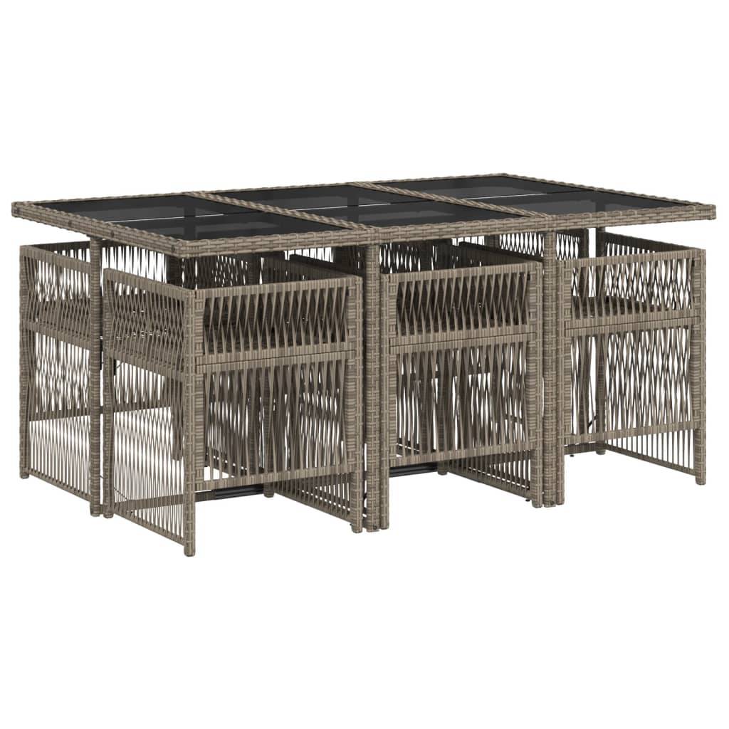 vidaXL 7-tlg. Garten-Essgruppe mit Kissen Grau Poly Rattan