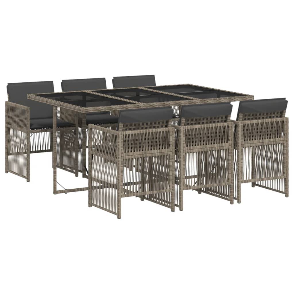 vidaXL 7-tlg. Garten-Essgruppe mit Kissen Grau Poly Rattan