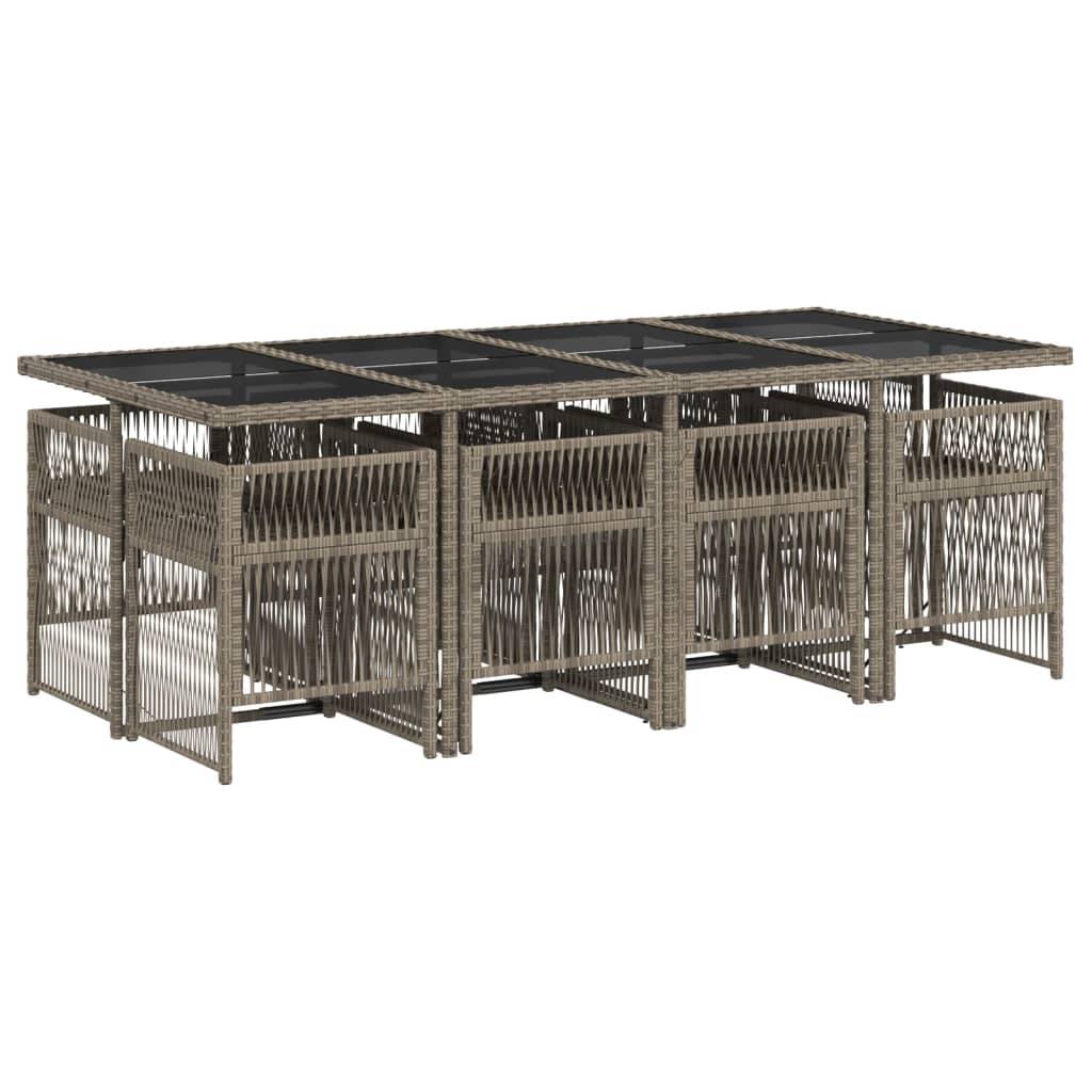 vidaXL 9-tlg. Garten-Essgruppe mit Kissen Grau Poly Rattan