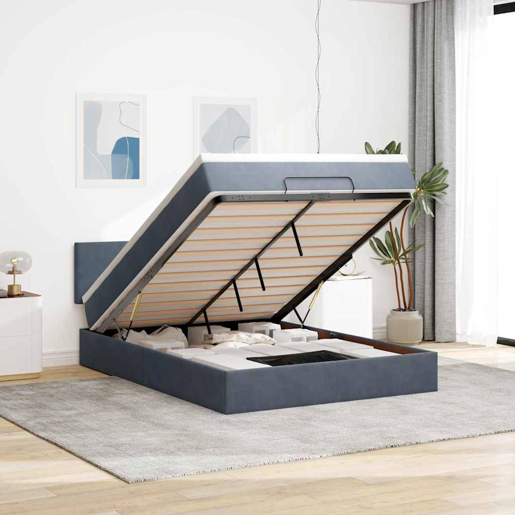 vidaXL Ottoman-Bett mit Matratze & LEDs Dunkelgrau 140x200 cm Samt