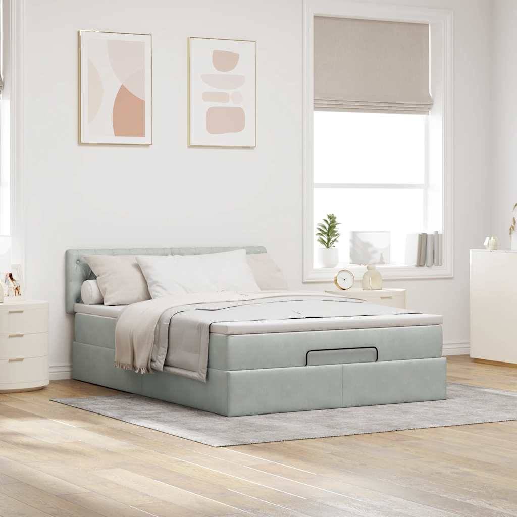 vidaXL Ottoman-Bett mit Matratze Hellgrau 140x190 cm Samt