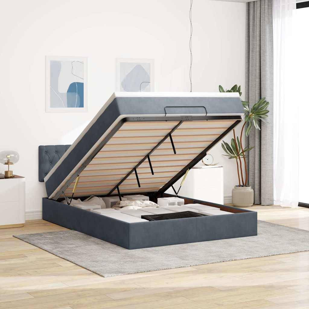 vidaXL Ottoman-Bett mit Matratze Dunkelgrau 140x200 cm Samt