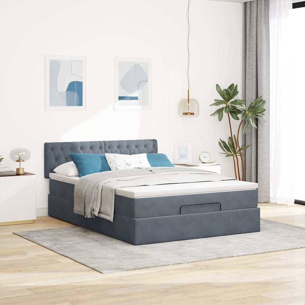vidaXL Ottoman-Bett mit Matratze Dunkelgrau 140x200 cm Samt