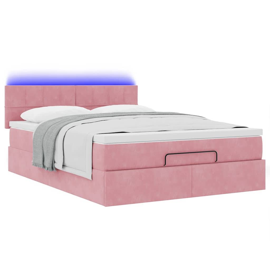 vidaXL Ottoman-Bett mit Matratze & LEDs Rosa 140x190 cm Samt