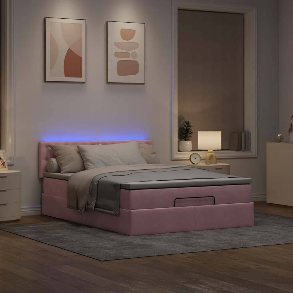 vidaXL Ottoman-Bett mit Matratze &amp; LEDs Rosa 140x200 cm Samt