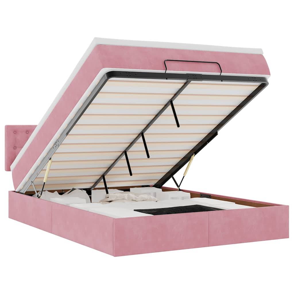 vidaXL Ottoman-Bett mit Matratze &amp; LEDs Rosa 140x200 cm Samt