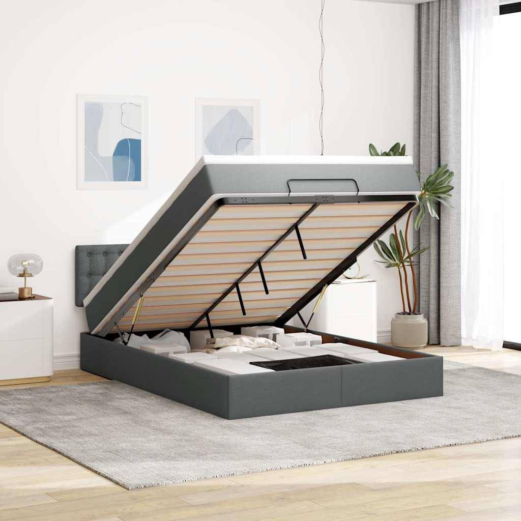 vidaXL Ottomane Bett mit Matratze & LEDs Dunkelgrau 140x200 cm Stoff