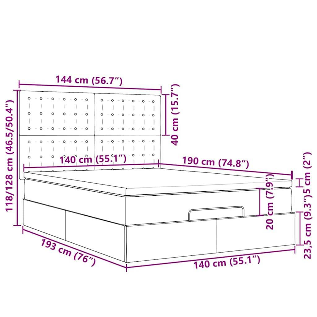vidaXL Ottoman-Bett mit Matratzen & LEDs Dunkelgrau 140x190 cm Samt