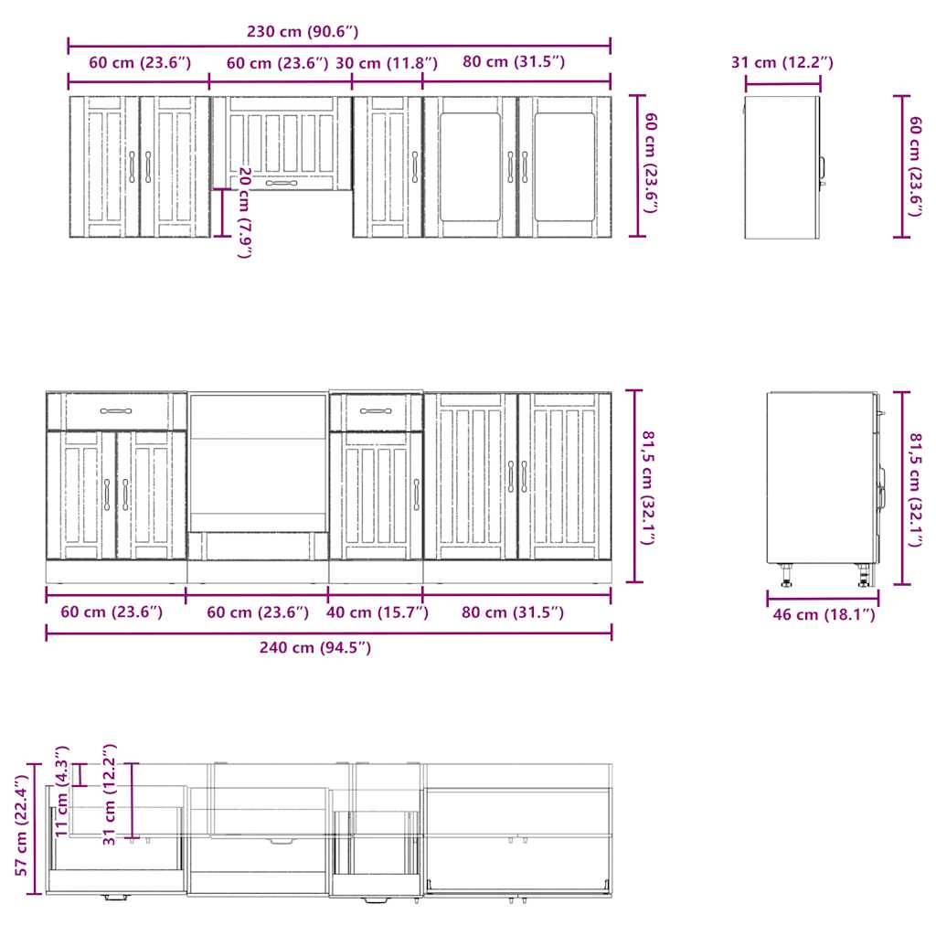 vidaXL 8-tlg. Küchenschrank-Set Kalmar Weiß Holzwerkstoff