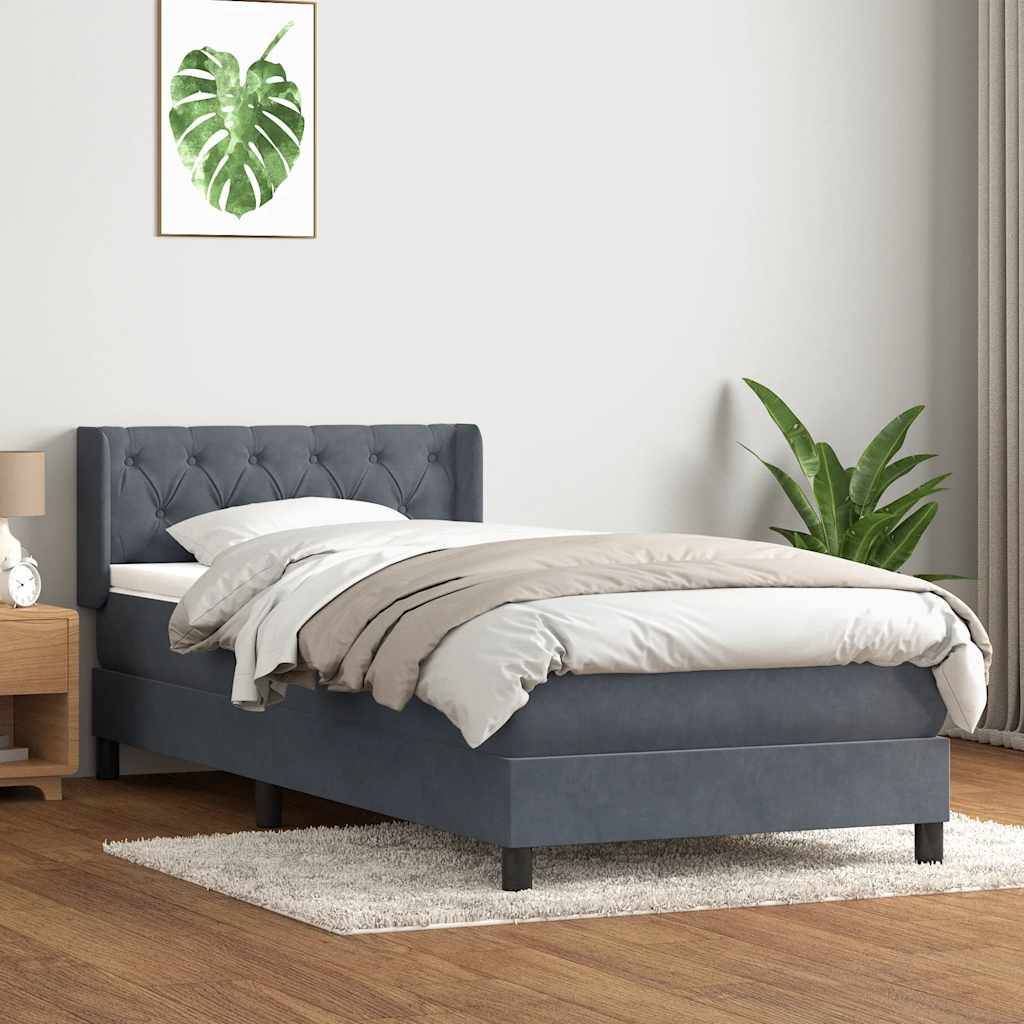 vidaXL Boxspringbett mit Matratze Dunkelgrau 80x210 cm Samt