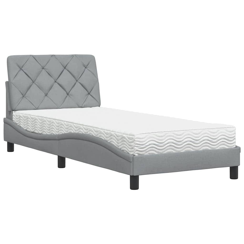 vidaXL Bett mit Matratze Hellgrau 90x190 cm Stoff