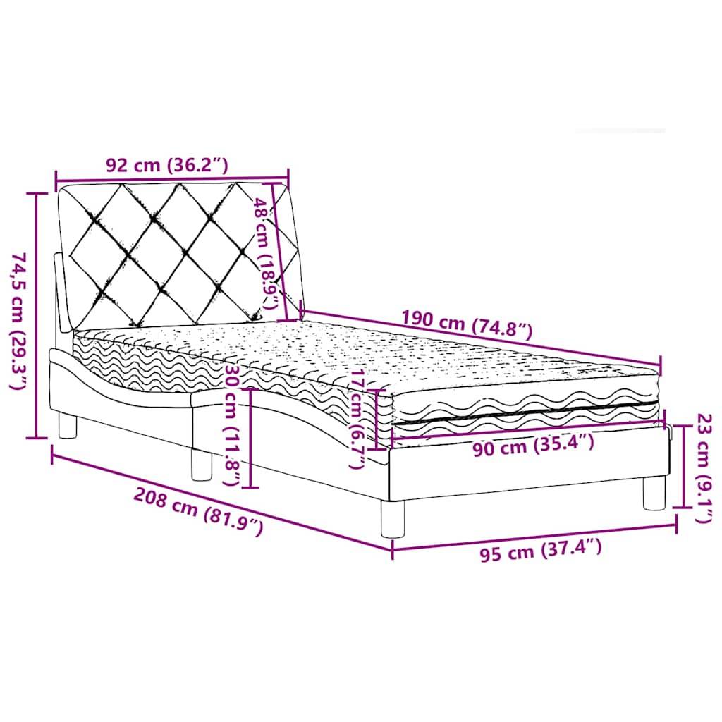 vidaXL Bett mit Matratze Hellgrau 90x190 cm Stoff