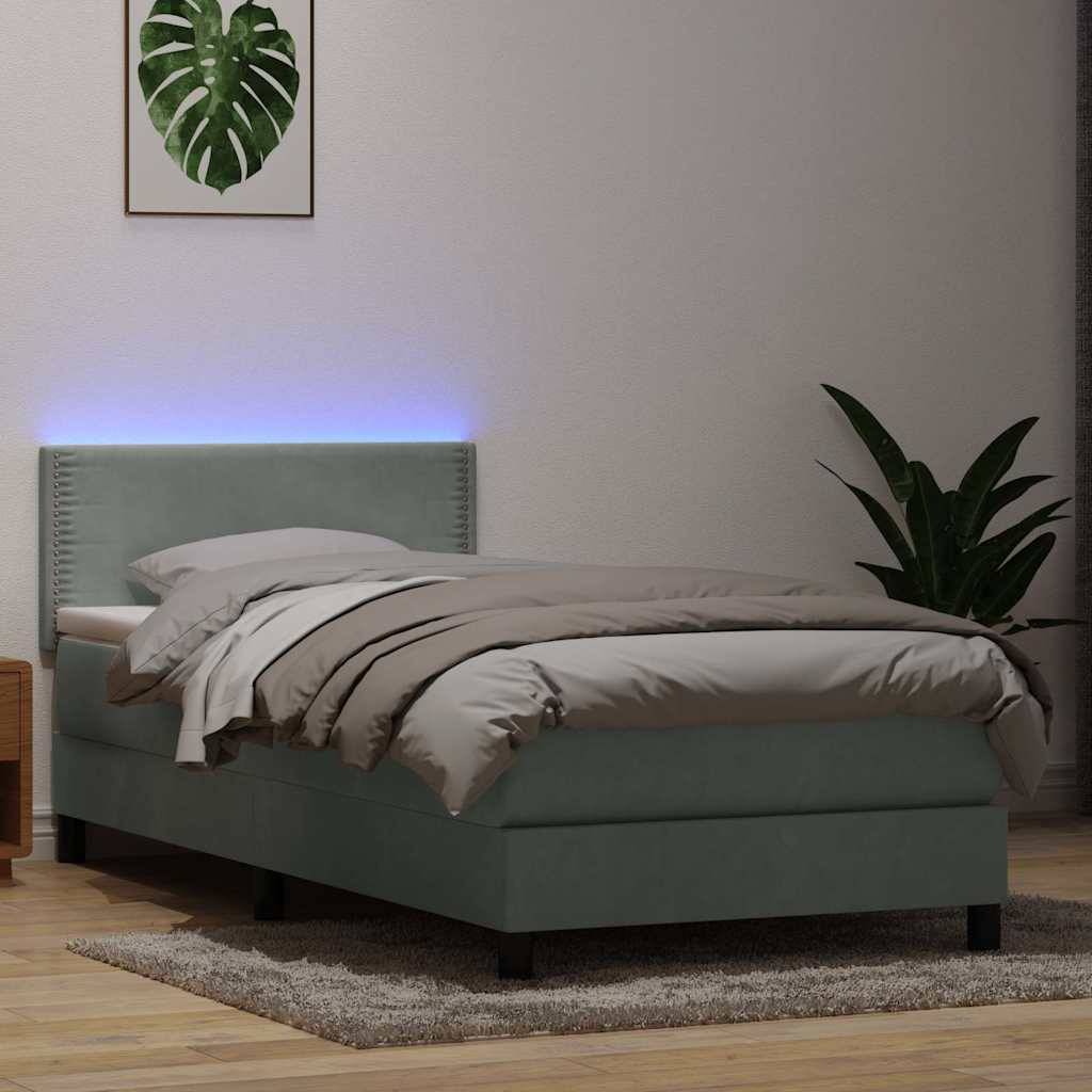 vidaXL Boxspringbett mit Matratze Hellgrau 90x210 cm Samt