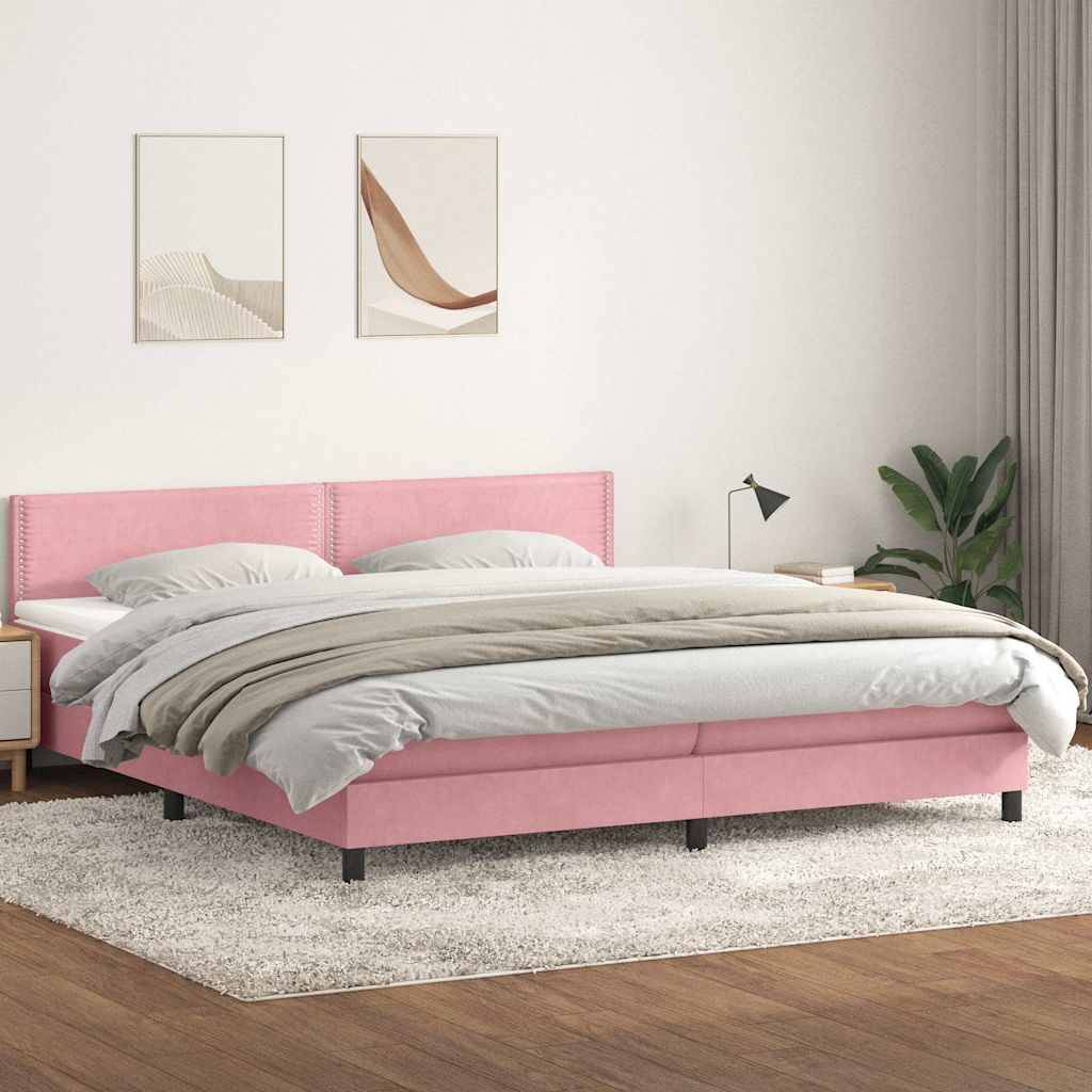 vidaXL Boxspringbett mit Matratze Rosa 180x210 cm Samt