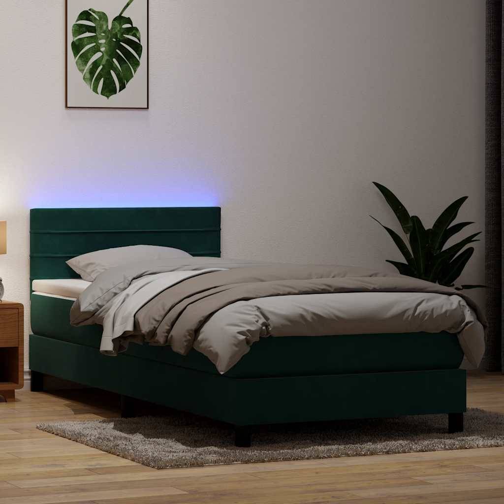 vidaXL Boxspringbett mit Matratze Dunkelgrün 80x220 cm Samt