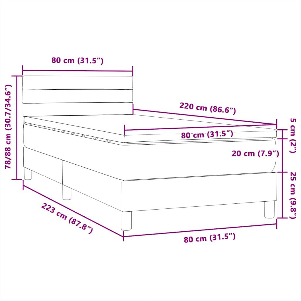 vidaXL Boxspringbett mit Matratze Dunkelgrün 80x220 cm Samt