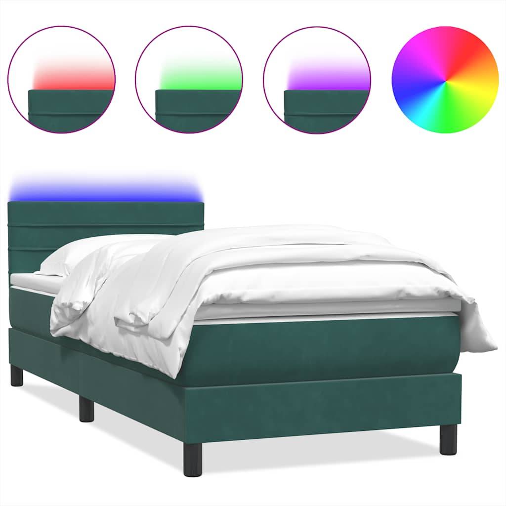 vidaXL Boxspringbett mit Matratze Dunkelgrün 80x220 cm Samt
