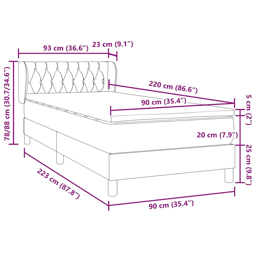 vidaXL Boxspringbett mit Matratze Hellgrau 90x220 cm Samt