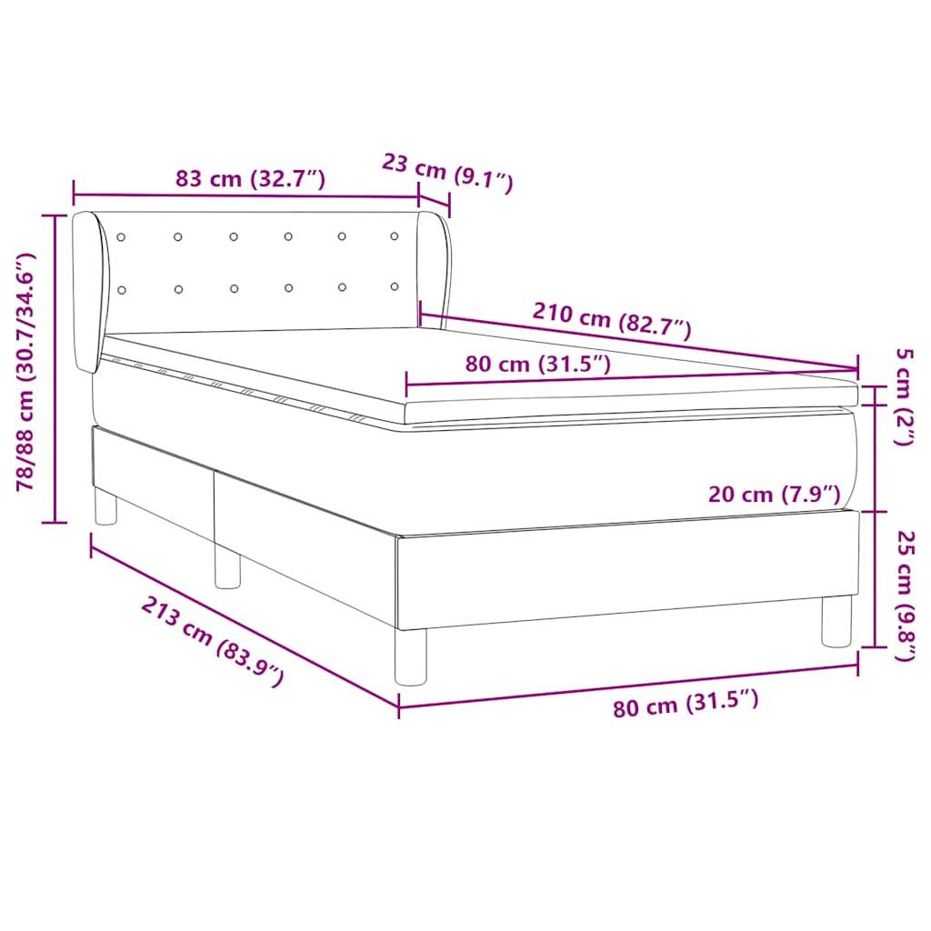 vidaXL Boxspringbett mit Matratze Schwarz 80x210 cm Samt