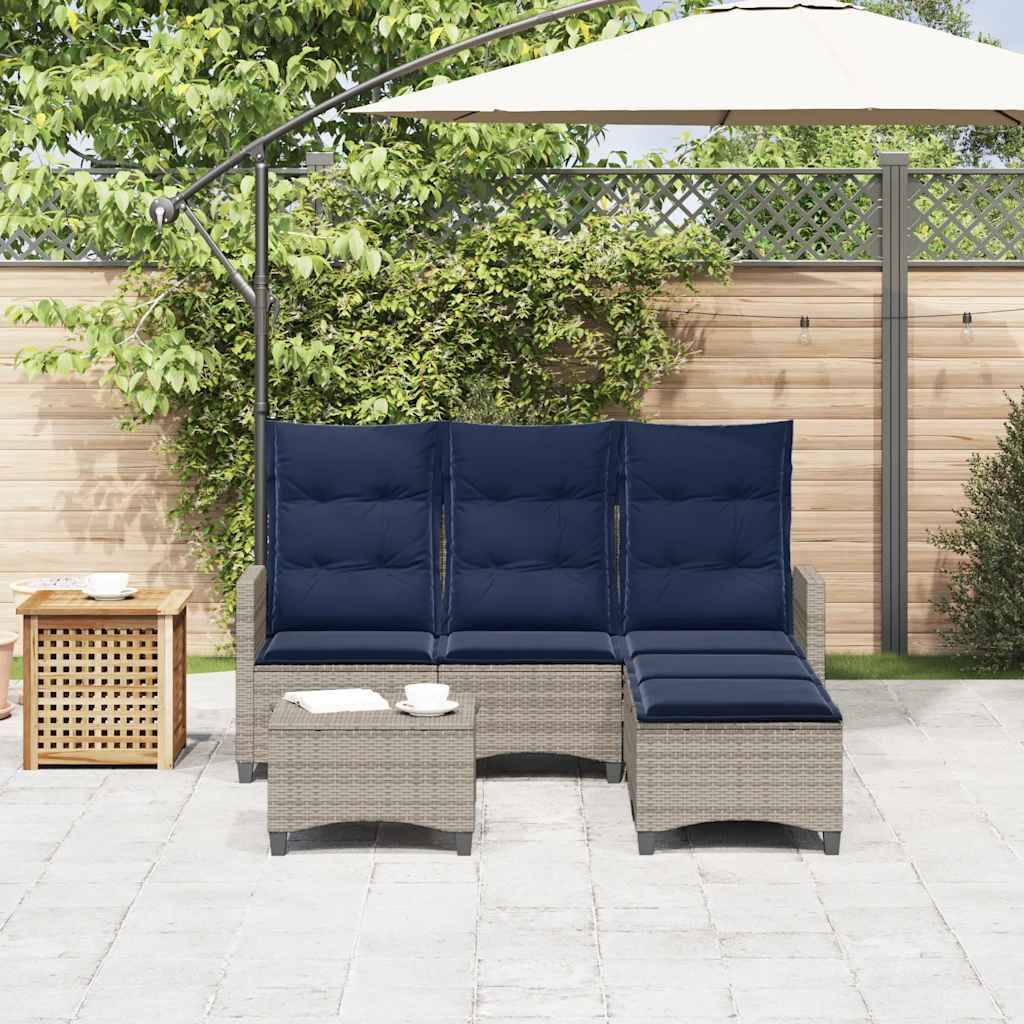 vidaXL 3-tlg. Garten-Sofagarnitur mit Kissen L-Form Grau Poly Rattan