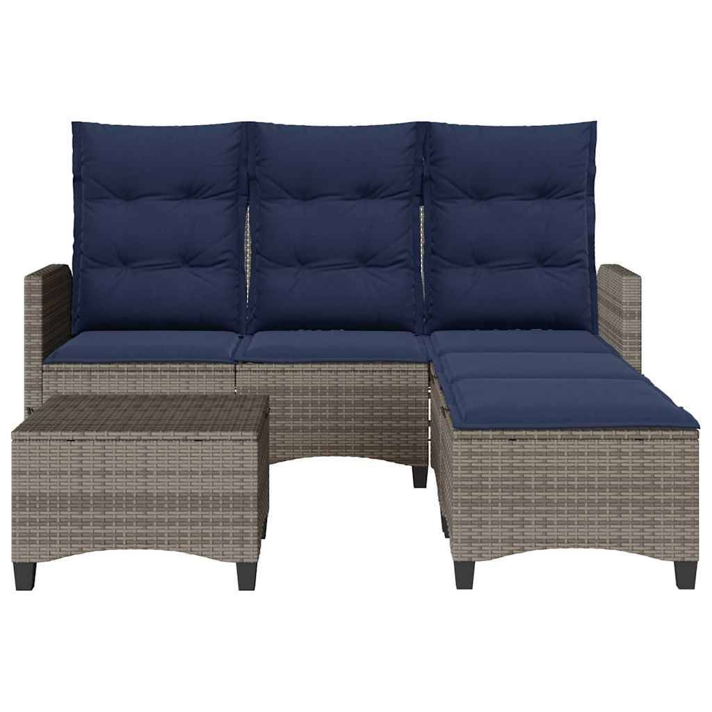 vidaXL 3-tlg. Garten-Sofagarnitur mit Kissen L-Form Grau Poly Rattan