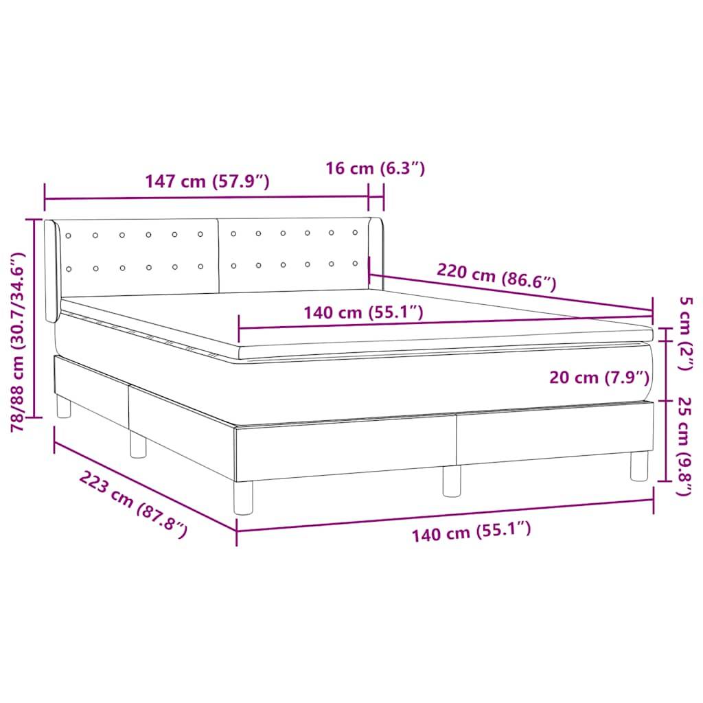 vidaXL Boxspringbett mit Matratze Rosa 140x220 cm Samt