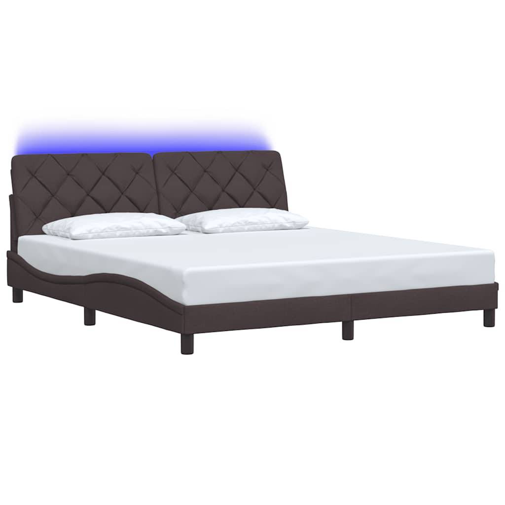 vidaXL Bettgestell mit LED ohne Matratze Dunkelbraun 180x200 cm Stoff