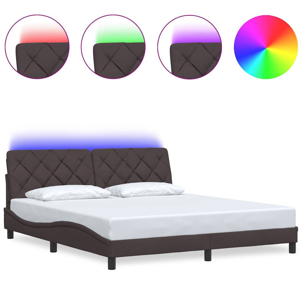 vidaXL Bettgestell mit LED ohne Matratze Dunkelbraun 180x200 cm Stoff