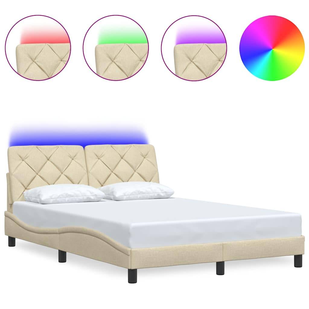 vidaXL Bettgestell mit LED ohne Matratze Creme 140x200 cm Stoff
