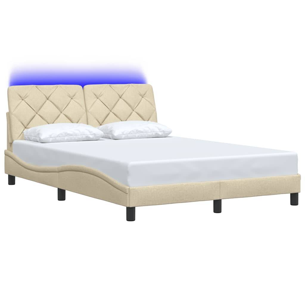 vidaXL Bettgestell mit LED ohne Matratze Creme 140x200 cm Stoff
