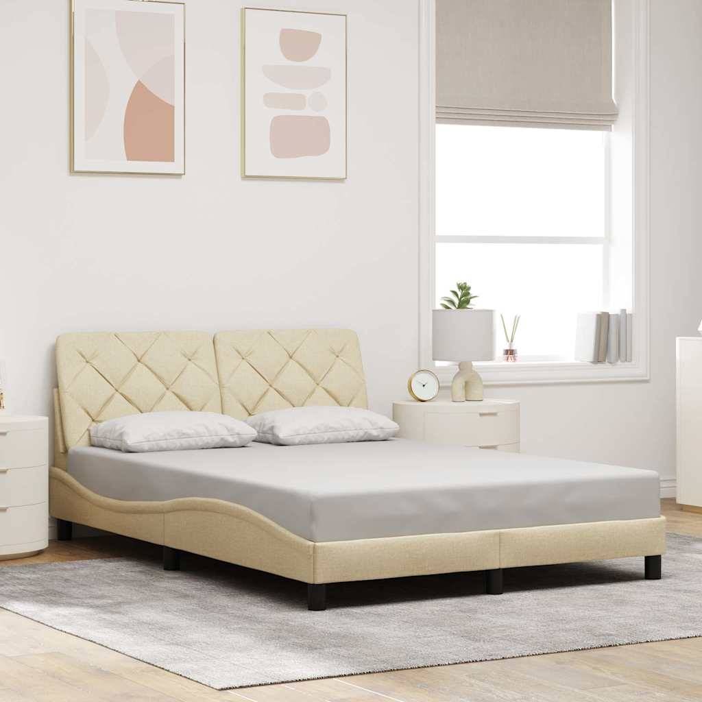 vidaXL Bettgestell mit LED ohne Matratze Creme 140x200 cm Stoff