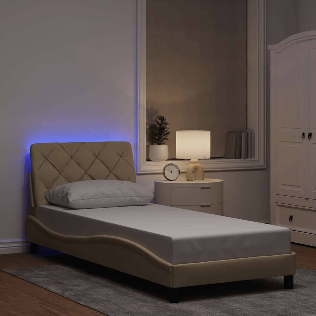 vidaXL Bettgestell mit LED ohne Matratze Creme 90x200 cm Stoff